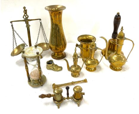 Selection of brassware to include  vases, ewer, scales etc 