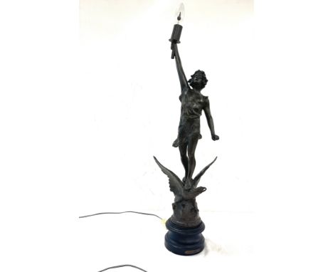 Le Jour spelter lamp figurine, overall height: 29 inches 