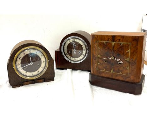 3 Vintage 2 key hole oak mantel clocks includes Enfield etc 
