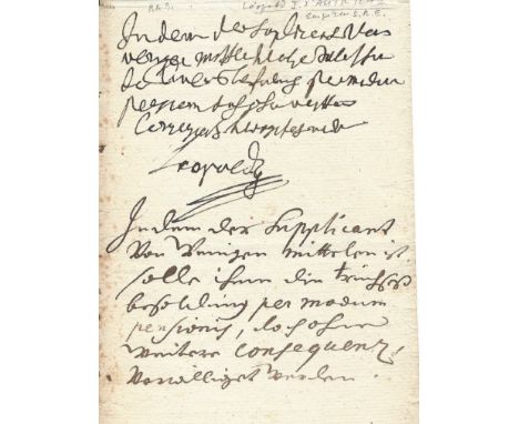 LEOPOLD I: (1640-1705) Holy Roman Emperor, King of Hungary, Croatia and Bohemia, 1658-1705. L.S., `Leopold´, one page, small 