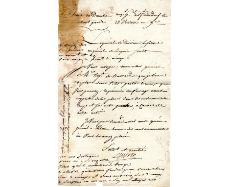 LEFEBVRE FRANÇOIS: (1755-1820) Marshal of France, Duc de Dantzig and Prince d´Essling. A.N. to a L.S., `Lefebvre´, with six l