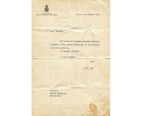 PAVELIC ANTE: (1889-1959) Croatian Fascist Leader of World War II, Poglavnik of the Independent State of Croatia 1941-45. Wor