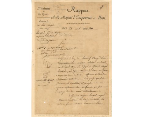 NAPOLEON I: (1769-1821) Emperor of France 1804-14, 1815. L.S., `Np´, to the left margin of a L.S., `Duc de Feltre´, two pages
