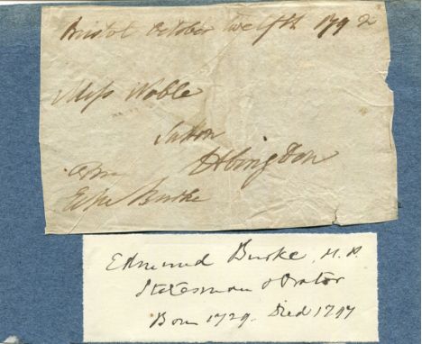 BURKE EDMUND: (1729-1797) Irish Statesman, Orator, Political Theorist and Philosopher. Signed Free Front envelope panel, addr