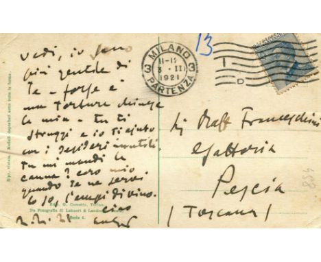 PUCCINI GIACOMO: (1858-1924) Italian composer. A.L.S., with abbreviated signature, to one side of a postcard, Milan, 2nd Febr