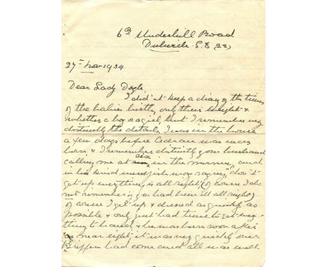 [DOYLE ARTHUR CONAN]: (1859-1930) Scottish author, creator of Sherlock Holmes. Two A.Ls.S., Edith M. Troughton, a midwife who