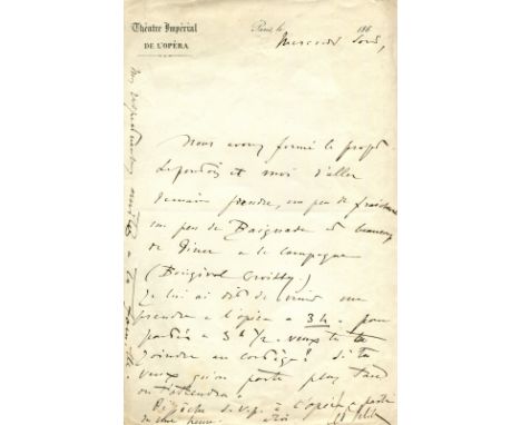 DELIBES LEO: (1836-1891) French Romantic composer, best known for his operas and ballets. A.L.S., Leo Delibes, one page, 8vo,