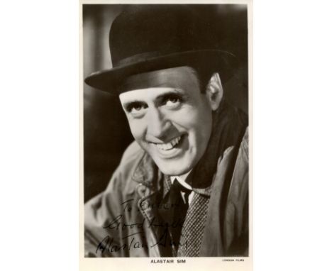SIM ALASTAIR: (1900-1976) Scottish character actor. Signed and inscribed vintage postcard photograph of Sim in a smiling head
