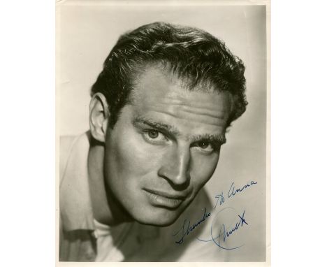 HESTON CHARLTON: (1923-2008) American actor, Academy Award winner. Vintage signed and inscribed 8 x 10 photograph of Heston i