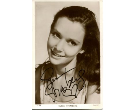 STRASBERG SUSAN: (1938-1999) American actress. Signed postcard photograph of Strasberg in a head and shoulders pose. Number D