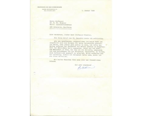 HORKHEIMER MAX: (1895-1973) German philosopher and sociologist. T.L.S., Max Horkheimer, one page, 4to, Montagnola, 5th Januar