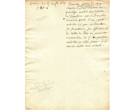 ROUSSEAU JEAN-JACQUES: (1712-1778) French Writer and Philosopher. A good autograph manuscript, one page, 4to, n.p., [Paris], 