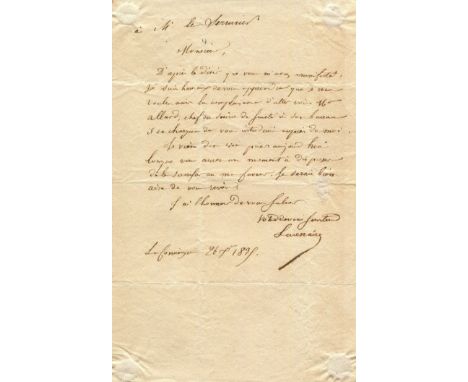 LACENAIRE PIERRE FRANCOIS: (1803-1836) French criminal, murderer and poet. A rare A.L.S., Lacenaire, one page, 8vo, La Concie