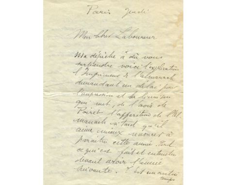 DUFY RAOUL: (1877-1953) French Fauvist painter. A.L.S., Raoul Dufy, four pages, 8vo, Paris, n.d. ('Jeudi'; 5th October 1917),