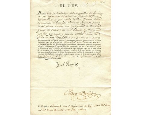 [FERDINAND VII]: (1784-1833) King of Spain 1808, 1813-33. Document issued in the name of King Ferdinand VII and bearing his r
