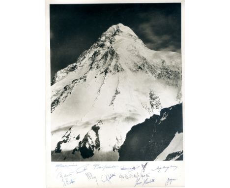 ITALIAN EXPEDITION TO K2: An excellent vintage signed 12 x 15.5 photograph by twelve members of the Italian Expedition to K2 