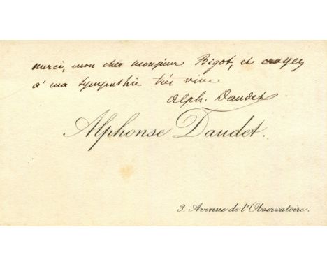 DAUDET ALPHONSE: (1840-1897) French novelist. A.N.S., Alph. Daudet, to the head of his personal printed oblong 12mo Visiting 