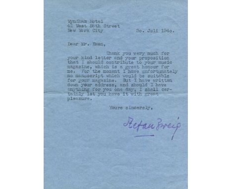 ZWEIG STEFAN: (1881-1942) Austrian novelist, playwright, journalist and biographer, himself a passionate collector of autogra