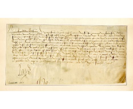 LOUIS XII: (1462-1515) King of France 1498-1515 and King of Naples 1501-04. D.S., Loys (a fine, attractive example), one page
