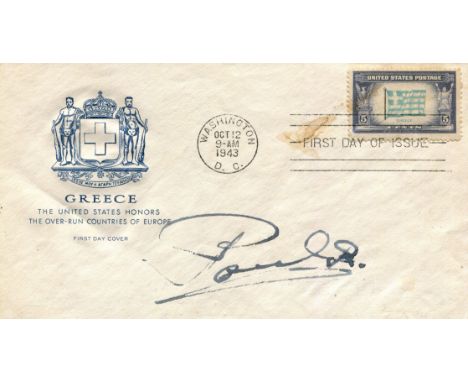PAUL OF GREECE: (1901-1964) King of Greece 1947-64. Signed First Day Cover issued in respect to Greece and with the printed c