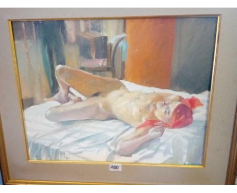 A Gwen MANDLEY A portrait of nude figure ( 14 x 18 ) signed 
