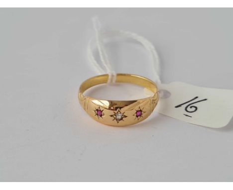  An antique Chester hallmarked gypsy ring in 15ct gold mount set with ruby &amp; diamonds size Q