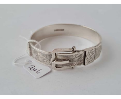 Silver hinged buckle bangle, unclips through the buckle at the top, hallmarked Birmingham 1963