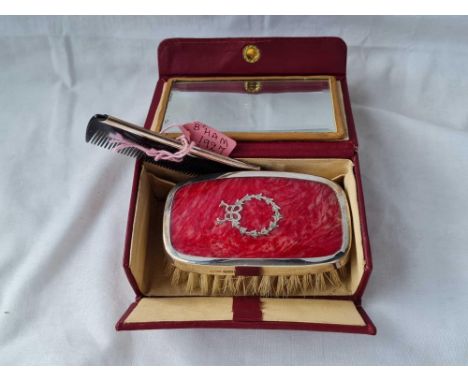 A child's hair brush with comb in fitted box with mirror B'ham 1927 by DM Co 