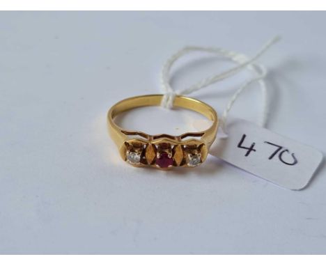 A three stone ruby and diamond ring 18 ct gold size R - 3.3 gms 