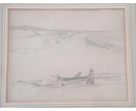 A Henry MOORE RA RWS (1831-1895) pencil sketch of figures on beach ( 9 1/2 x 12 ) inscribed # Ex Colin Denny London SW3 Isle 