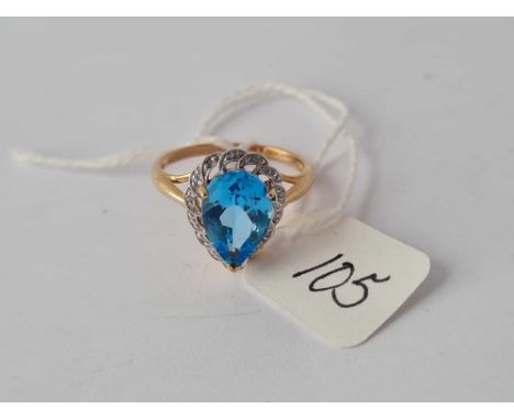  Pear cut blue topaz 9ct ring size P 3.1g