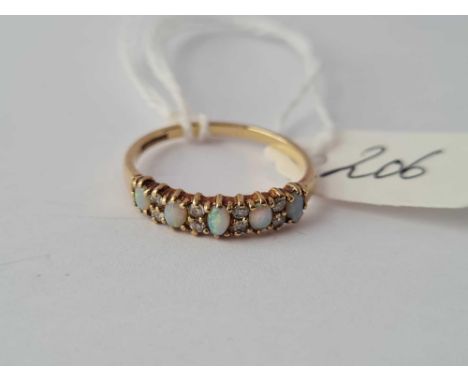 An opal &amp; diamond 9ct part hoop ring size N