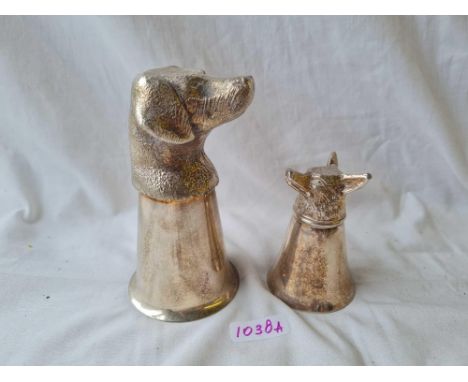 Two stirrup cups - a fox and a dog.