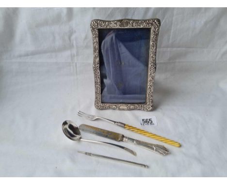 A oblong photo frame and a pickle fork B'ham 1862 etc. 