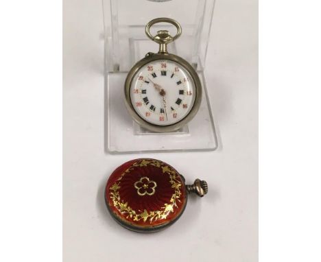 Antique guilloche enamel ladies pocket watch and 1 other 