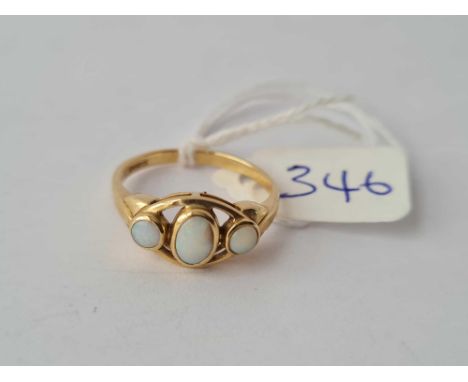 A three stone opal ring (chip to centre stone ) size M - 2.3 gms 