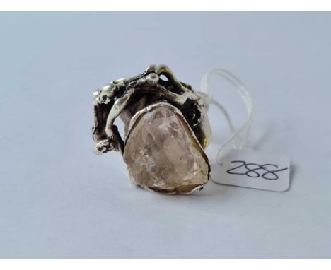 An unusual silver stone set witches style ring size P