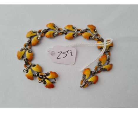 A silver and enamel marcasite bracelet 