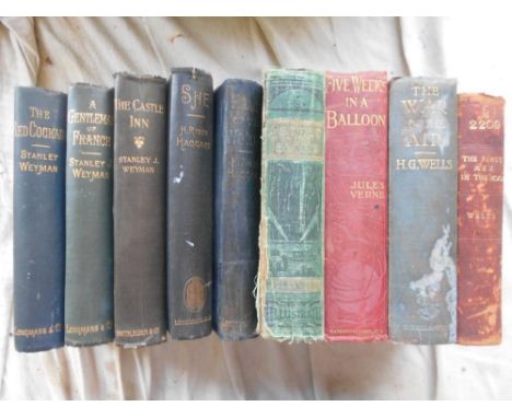 WELLS, H.G.   War In the Air   1st.ed. 1908, London, 8vo orig. cl. with pict. onlay, loose, plus  The First Men in the Moon  