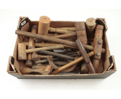 Two caulking mallets, four serving mallets and other shipwright's tools G