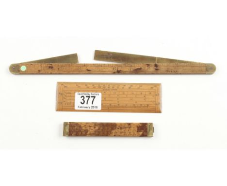 A ships carpenters boxwood and brass bevel by STANLEY No 42, a hatter's rule by COOPER and a scale rule by STANLEY London G