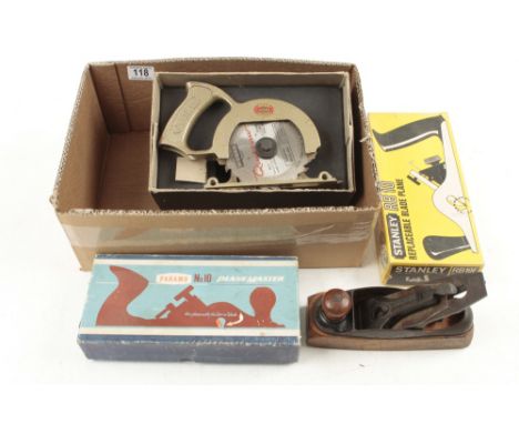 Three little used tools in orig boxes. STANLEY RB10F, PARAMO No 10 and WODEN x180 circular saw attachments and a SARGENT wood