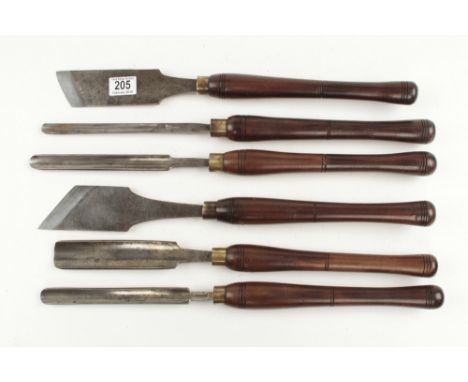 Six large turning tools with mahogany handles G+