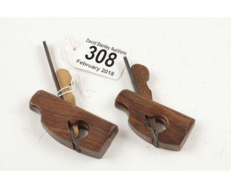 Two miniature lignum compass rebate planes 2 1/2" and 2 1/8" long G++