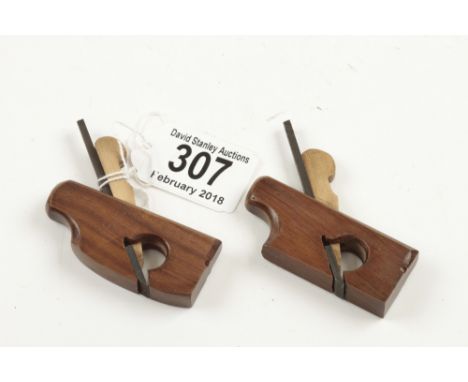 A pair of miniature lignum rebate and compass planes with boxwood wedges 2 1/2" long G++