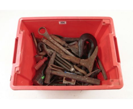 A box of heavy iron tools etc 