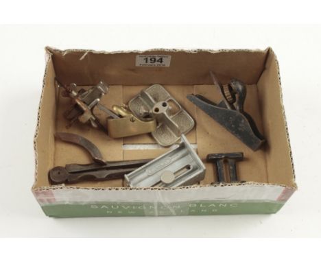 Four small STANLEY tools a brass thumb plane etc 