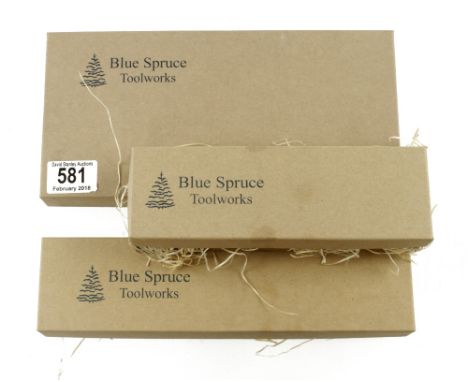 Six unused gentleman's carving tools by BLUE SPRUCE TOOLWORKS with figured rosewood handles in orig boxes N
