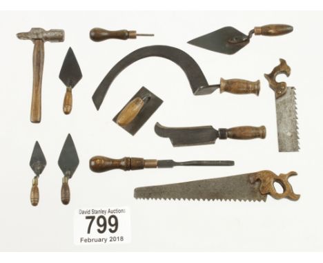 A set of 11 miniature tools as illustrated, the turnscrew 4" o/a G+