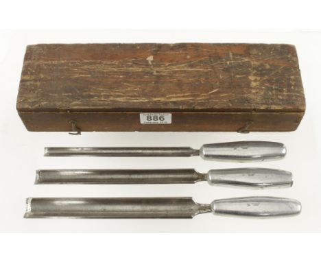 An unusual set of 3 army surgeons gouges by THACKRAY Leeds with Broad Arrow with aluminium handles G+